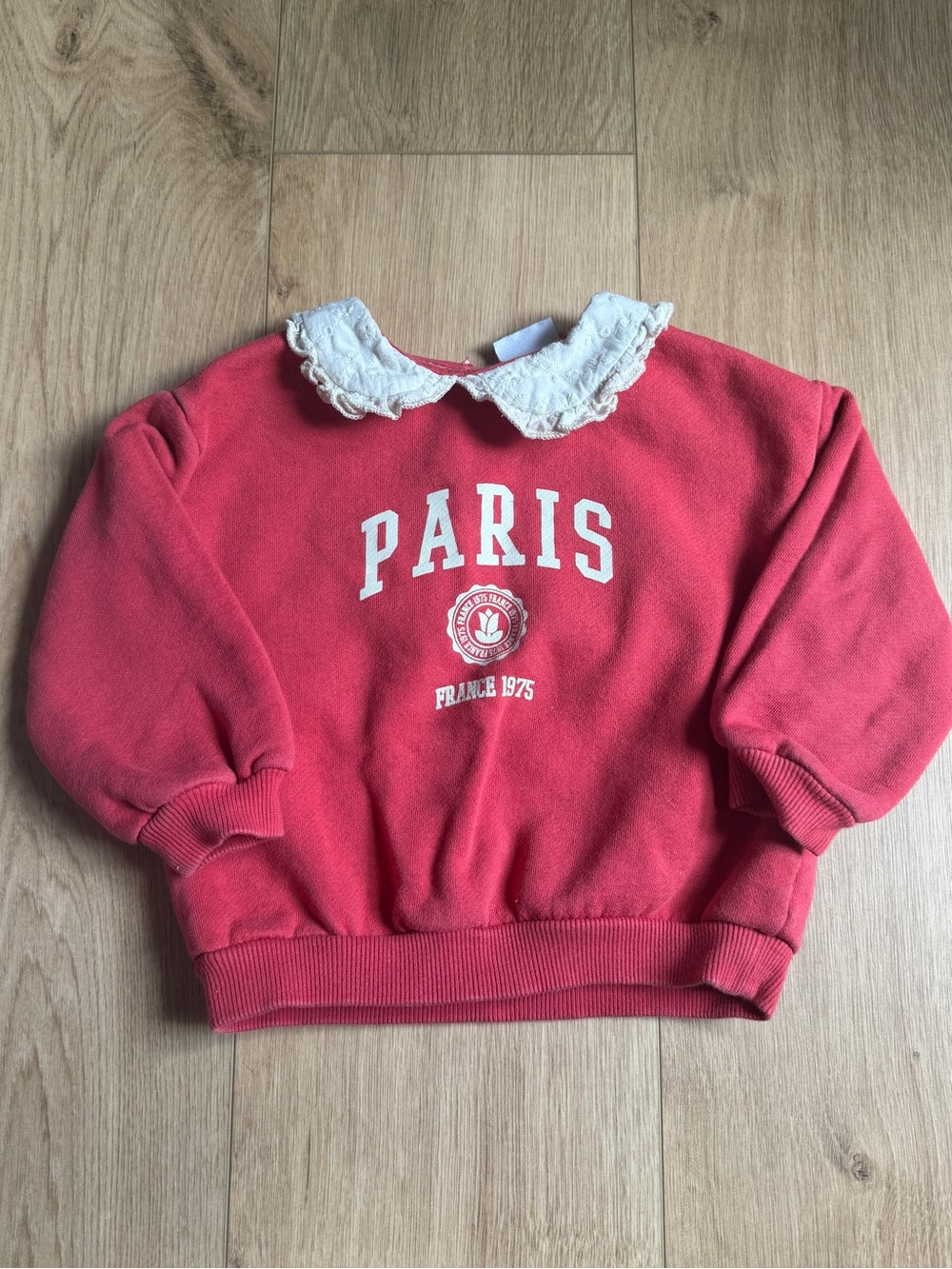 Zara Pink-Red 'Paris' Sweatshirt with Lace Collar